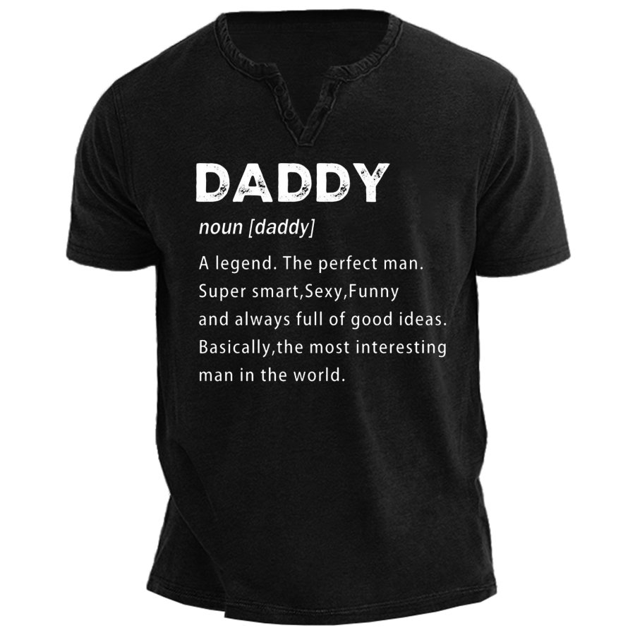 

Henley-Kurzarm-T-Shirt Mit Vintage-Daddy-Print Für Herren