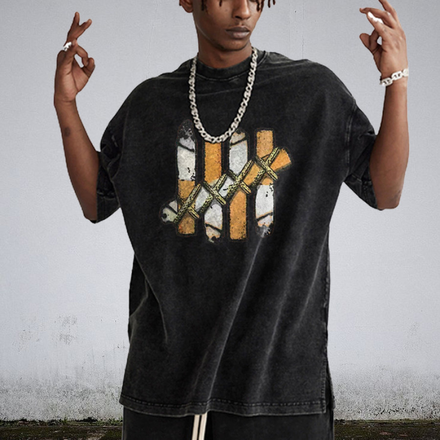 

T-shirt Surdimensionné à Imprimé Smoke Vintage Street Pour Hommes