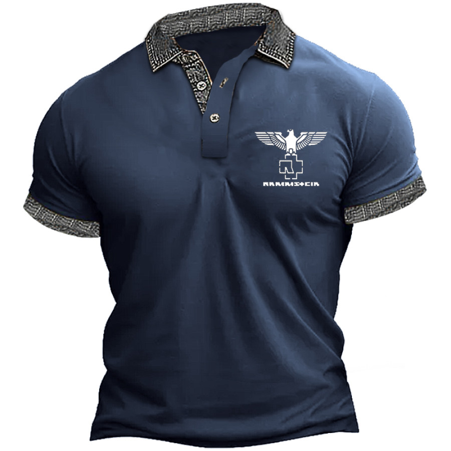 

Rammstein Denim-Poloshirt Mit Patchwork-Kragen Und Manschetten Für Herren