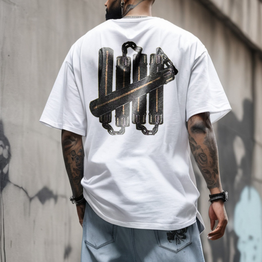 

T-shirt Surdimensionné à Double Coupe Pour Hommes Imprimé De Rue Vintage