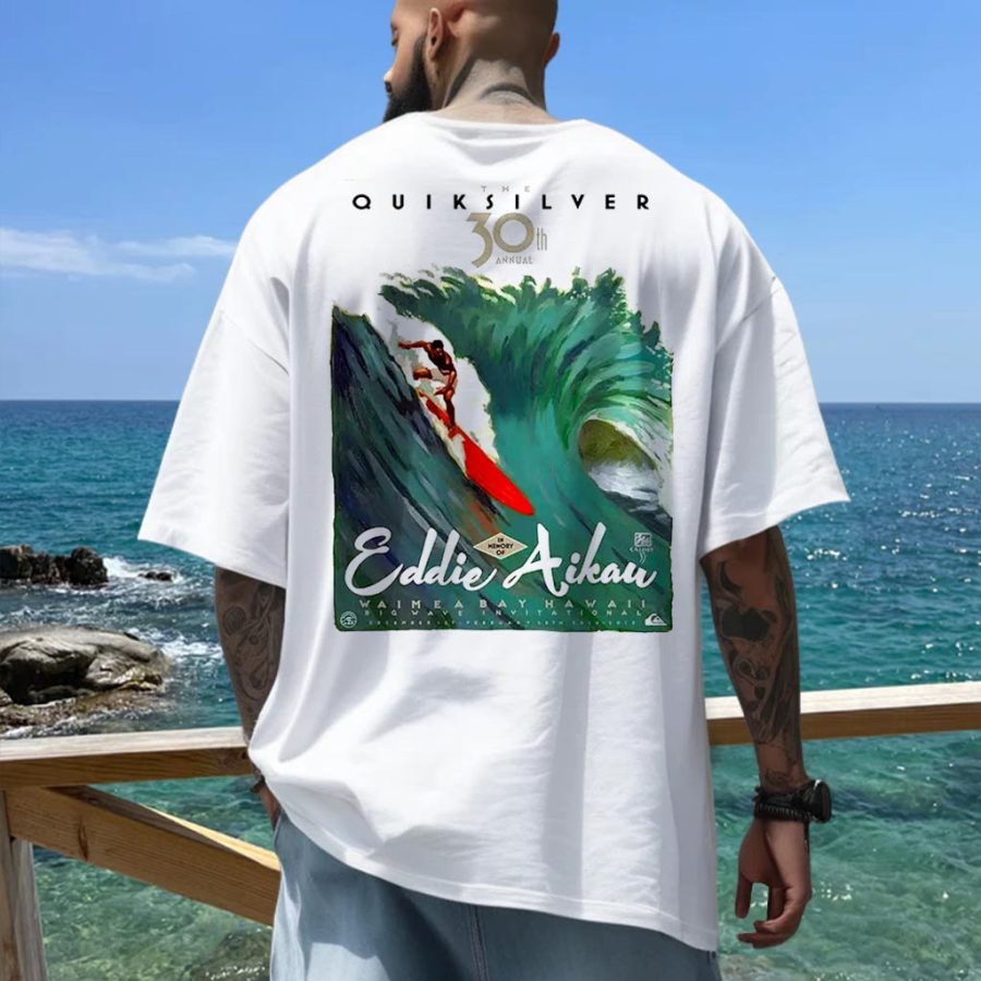 

Men's Quiksilver Surf Poster Beach Loose Short Sleeve Oversized T-Shirt