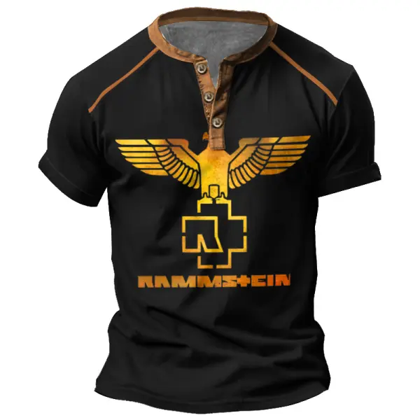 Men's Vintage Rammstein Rock Band Color Block Print Henley Short Sleeve T-Shirt - Cotosen.com Men's Vintage Rammstein Rock Band Color Block Print Henley Short Sleeve T-Shirt - Cotosen.com