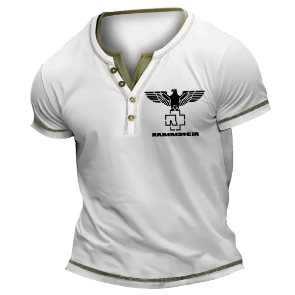 Men's T-Shirt Rammstein Rock Band Vintage Henley Color Block Short Sleeve Summer Daily Tops - Cotosen.com