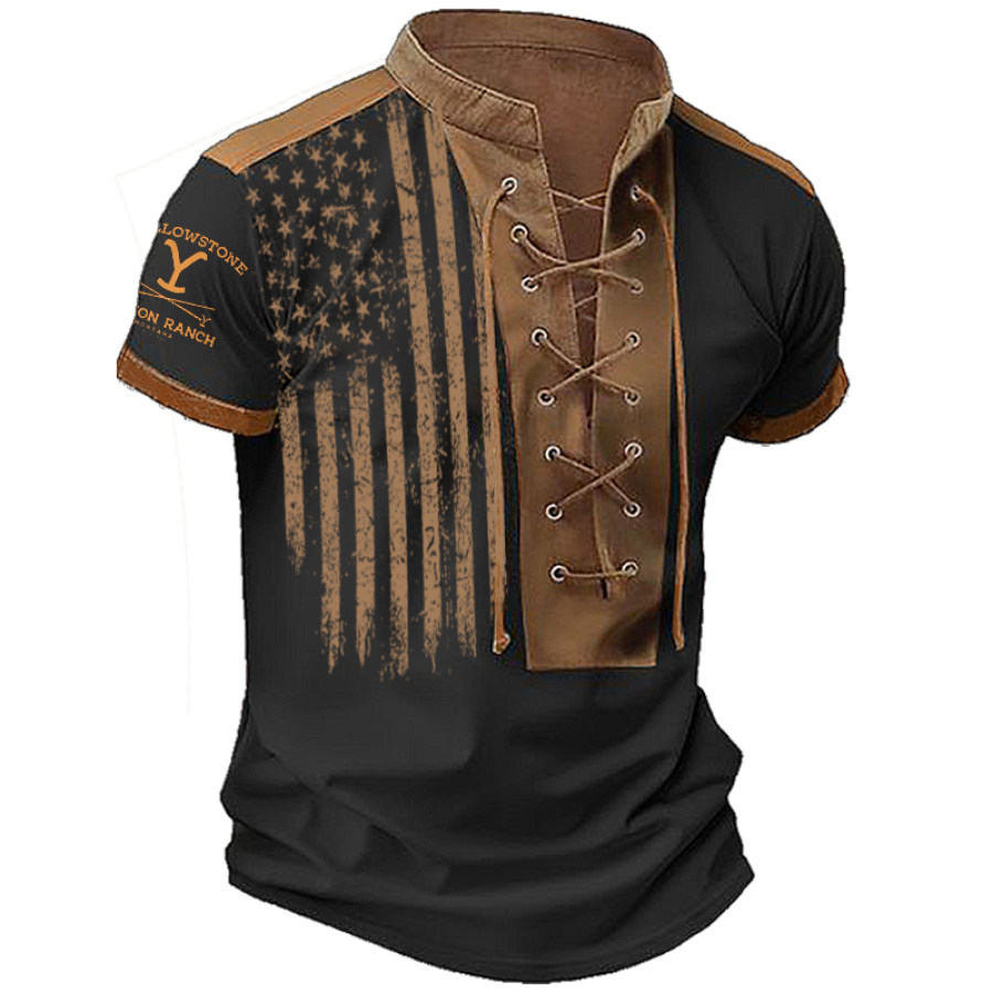 

Camiseta Con Cuello Anudado Y Estampado De Bandera De Yellowstone Para Hombre