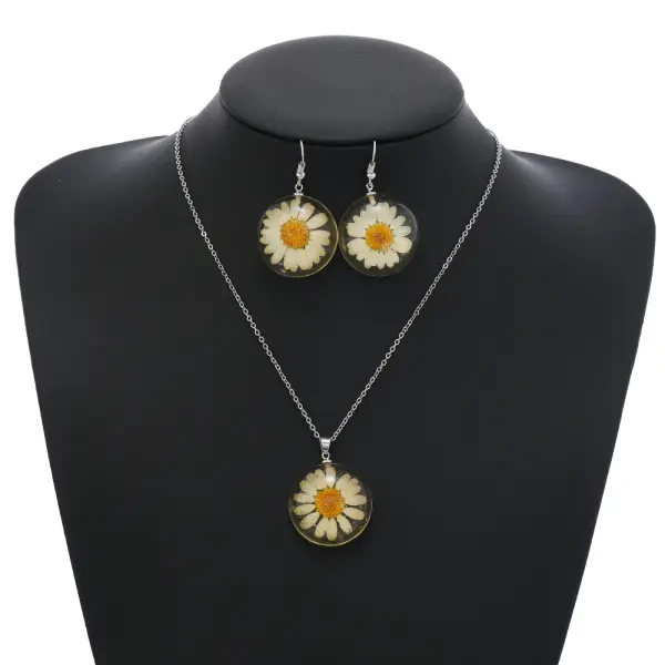 Mother's Day Wear Gift Sunflower Dried Flower Resin Necklace Earrings Jewelry Set Summer Plant Flowers - Cotosen.com