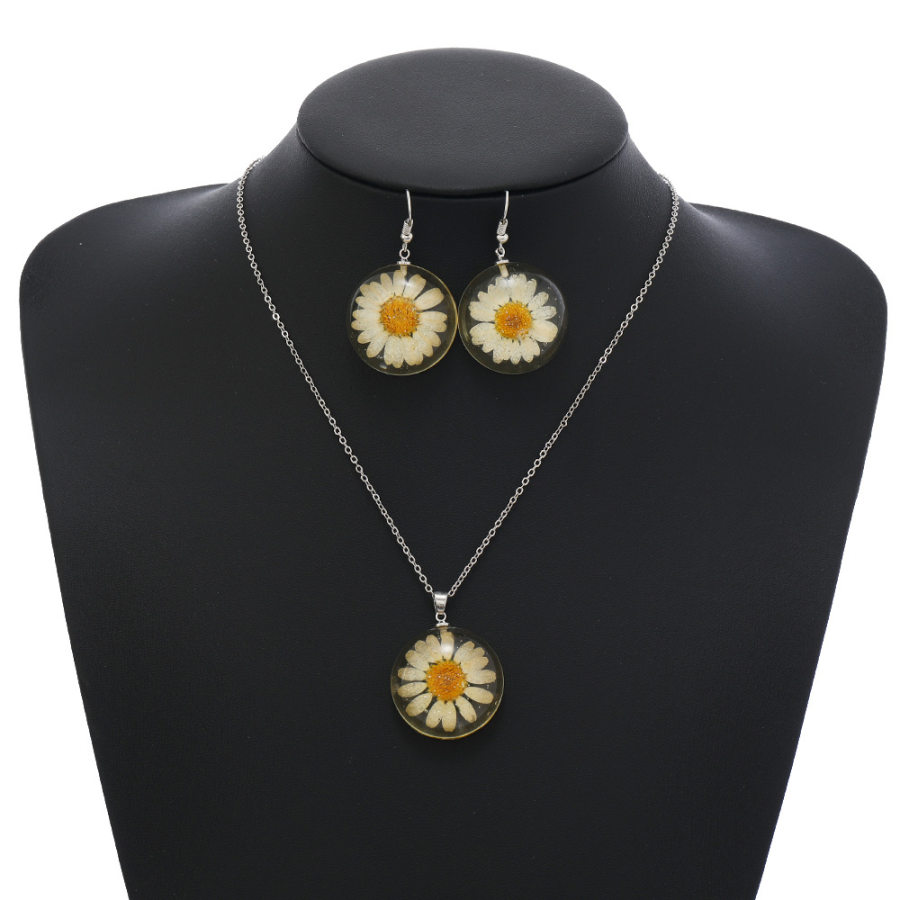 

Muttertagsgeschenk Sonnenblume Getrocknete Blume Harz Halskette Ohrringe Schmuck Set Sommer Pflanze Blumen