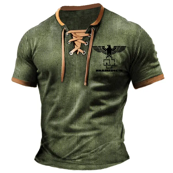 Men's T-Shirt Rammstein Rock Band Ribbed Lightweight Corduroy Vintage Lace-Up Short Sleeve Color Block Summer Daily Tops - Cotosen.com