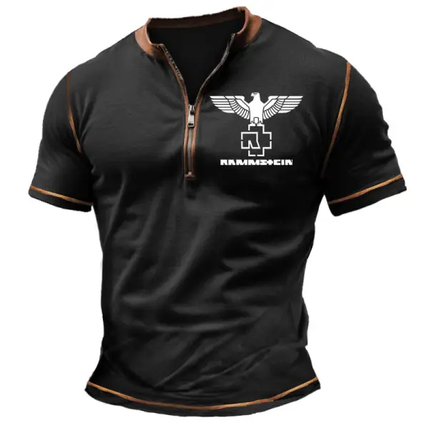 Men's Vintage Rammstein Rock Band Color Block Zipper Henley Collar T-Shirt - Cotosen.com Men's Vintage Rammstein Rock Band Color Block Zipper Henley Collar T-Shirt - Cotosen.com