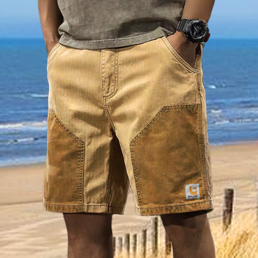 

Men's Corduroy Surf Shorts Vintage Beach Vacation Color Block Daily Hawaii Casual Walkshort