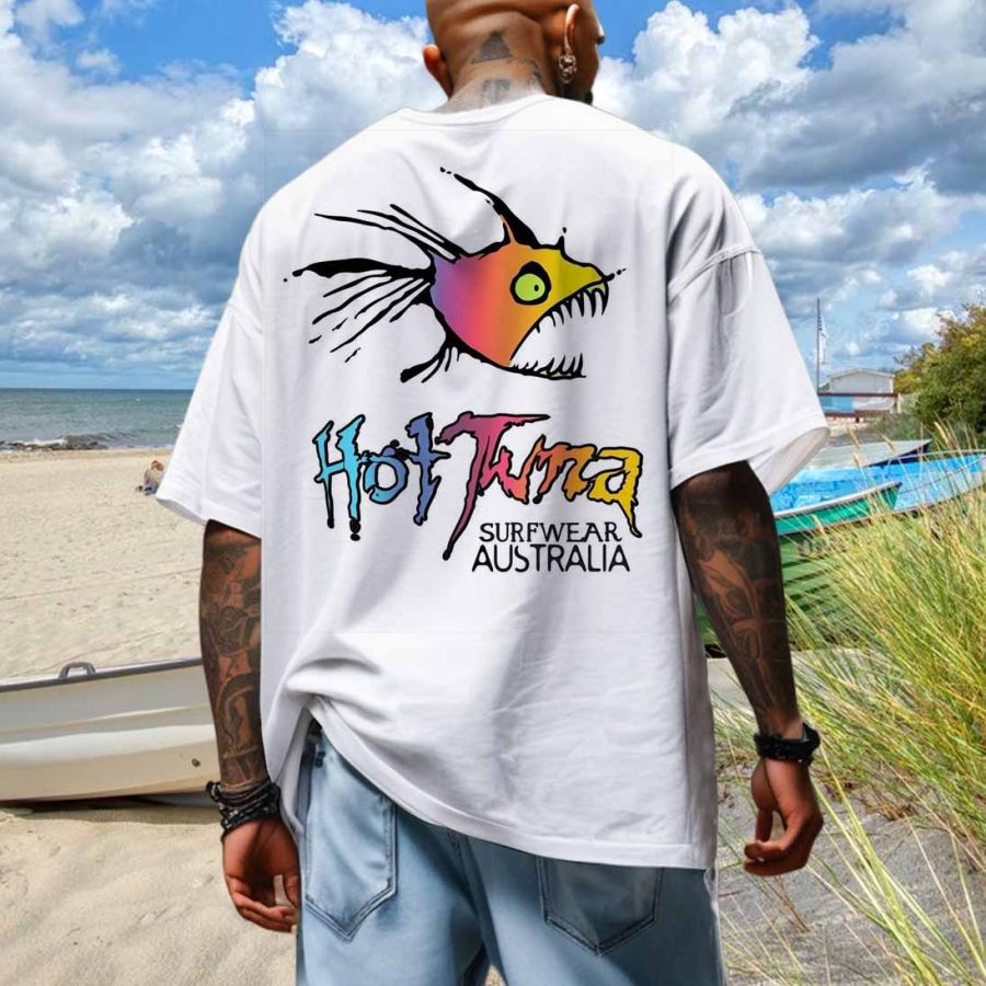 

Herren T-Shirt Mit Aufschrift „Hot Tuna Australia Surf Poster Beach“ Lockeres Kurzärmeliges übergroßes T-Shirt