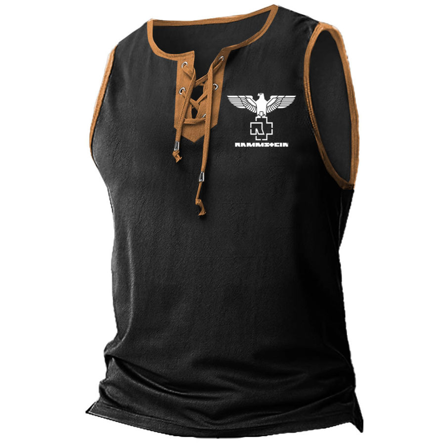 

Men's Tank Top Rammstein Rock Band Lace-Up Vintage Contrast Color Sleeveless Summer Daily Vest