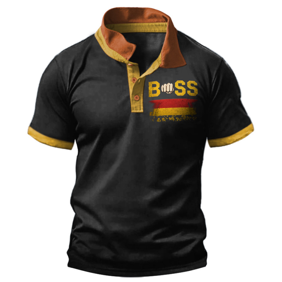 

Herren Vintage Boss Polo-T-Shirt Mit Deutscher Flagge Und Farbblock-Design Kurzärmelig