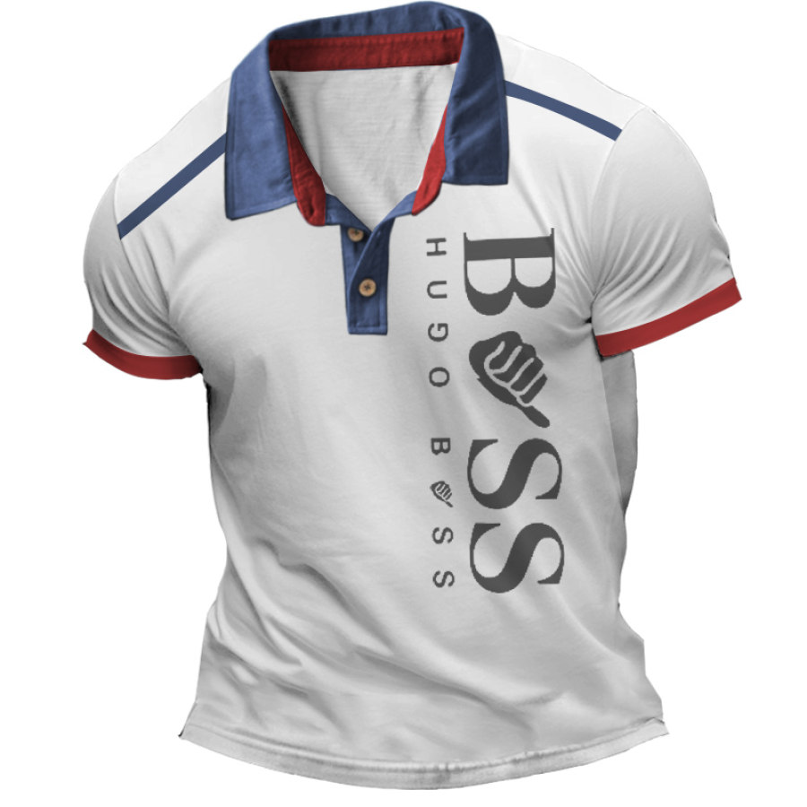 

T-shirt Polo à Manches Courtes Vintage Boss Color Block Pour Hommes