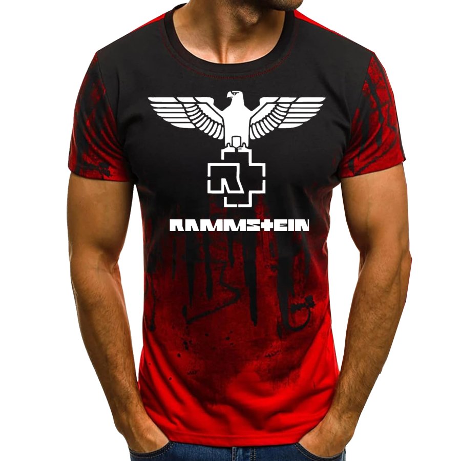 

T-shirt Quotidien à Manches Courtes Et Col Rond Pour Hommes Imprimé Rammstein Vintage