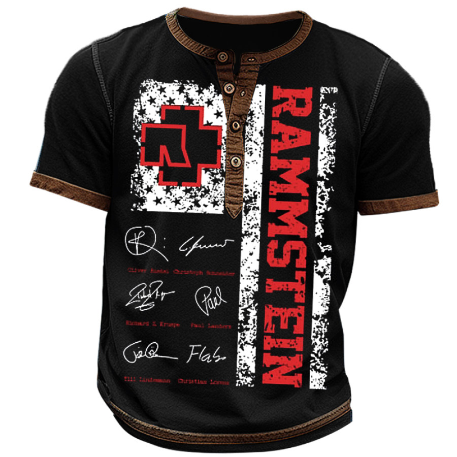 

T-shirt Henry à Imprimé Vintage Rammstein Pour Hommes