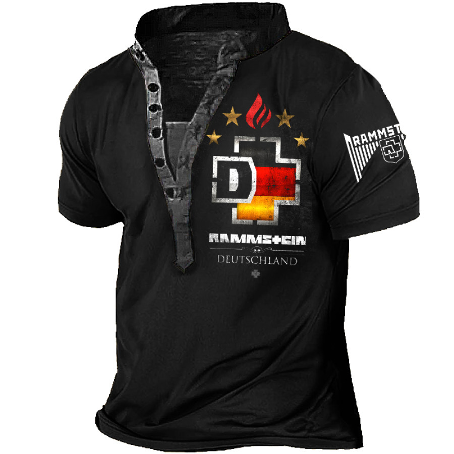 

Camiseta Henley Con Estampado Vintage De Bandera Alemana De Rammstein Para Hombre