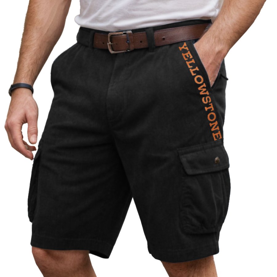 

Men's Retro Yellowstone Print Outdoor Color Block Cargo Shorts