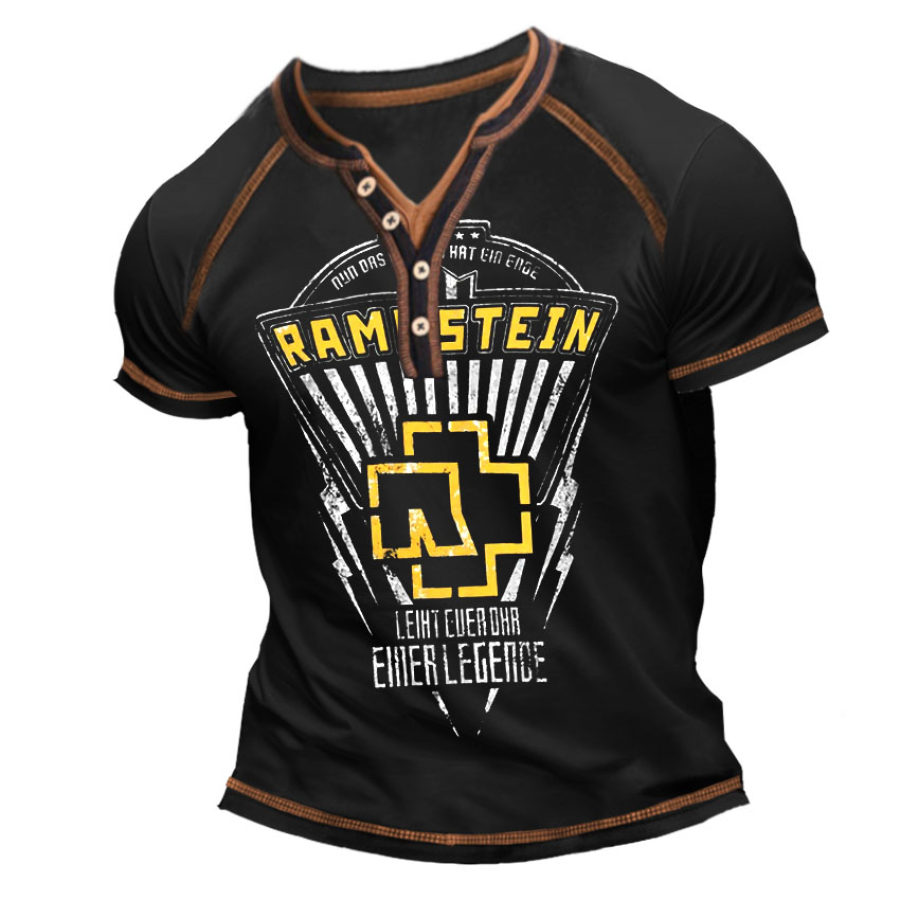 

Men's Henley Rammstein Rock Band T-Shirt Short Sleeve Vintage Colorblock Summer Daily Tops