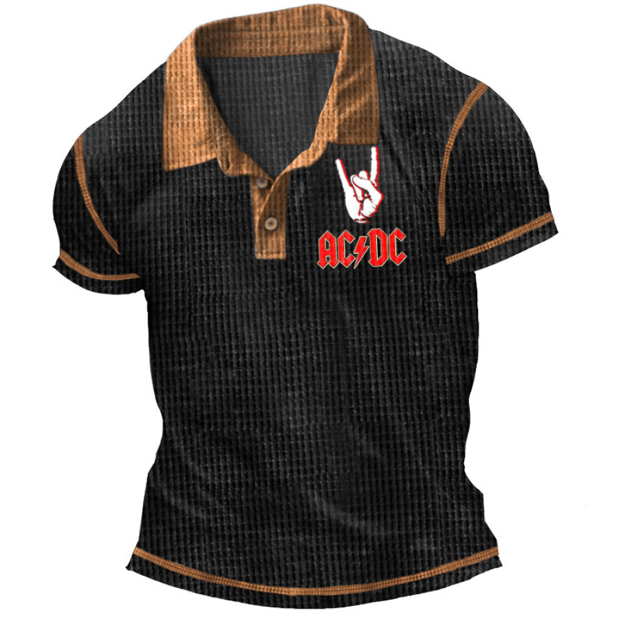 

Herren Vintage ACDC Rockband Waffelstrick Farbblock Kurzarm Polo T-Shirt