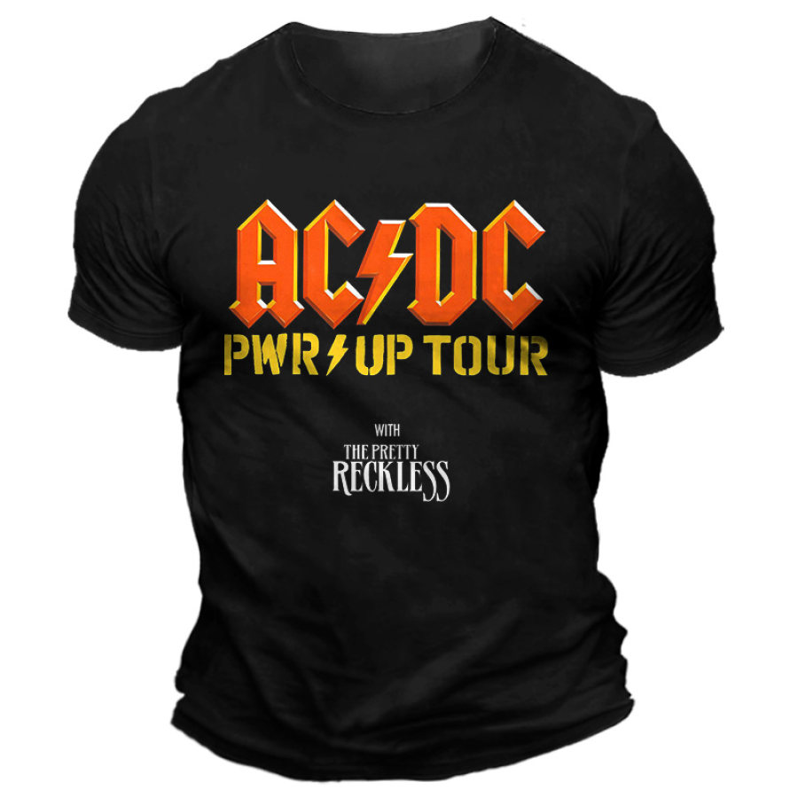 

T-shirt Vintage à Manches Courtes Et Col Rond Pour Homme Avec Imprimé ACDC Rock Band