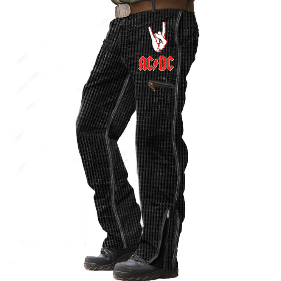 

Men's Vintage ACDC Rock Band Waffle Knit Outdoor Multi-Zip Pocket Tactical Casual Pants