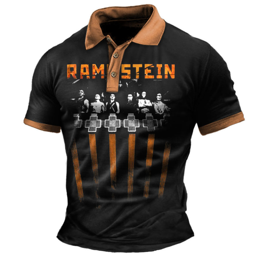 

Мужская рубашка поло Rammstein Rock Band Винтаж Открытый с цветными блоками Летние повседневные топы с короткими рукавами
