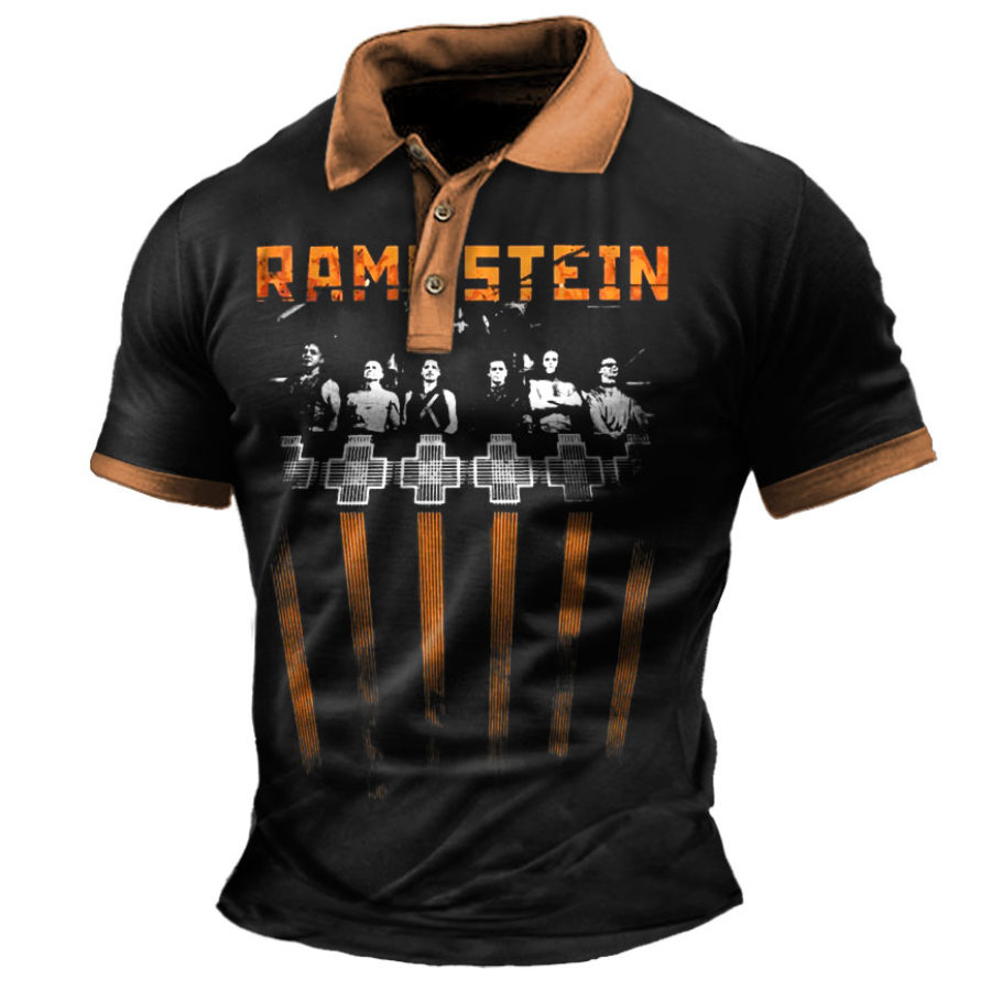 

Herren Poloshirt Rammstein Rock Band Vintage Outdoor Farbblock Kurzarm Sommer Alltag Tops