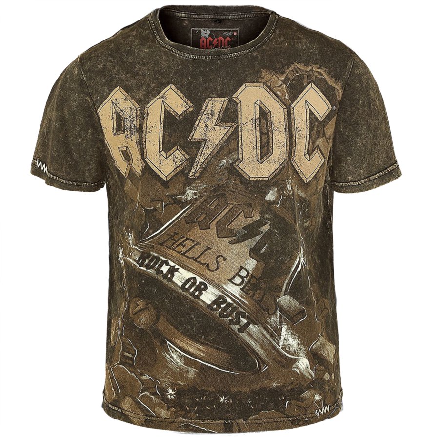 

Men's Vintage "Hells Bells" AC/DC Signature Print Short Sleeve Casual T-Shirt
