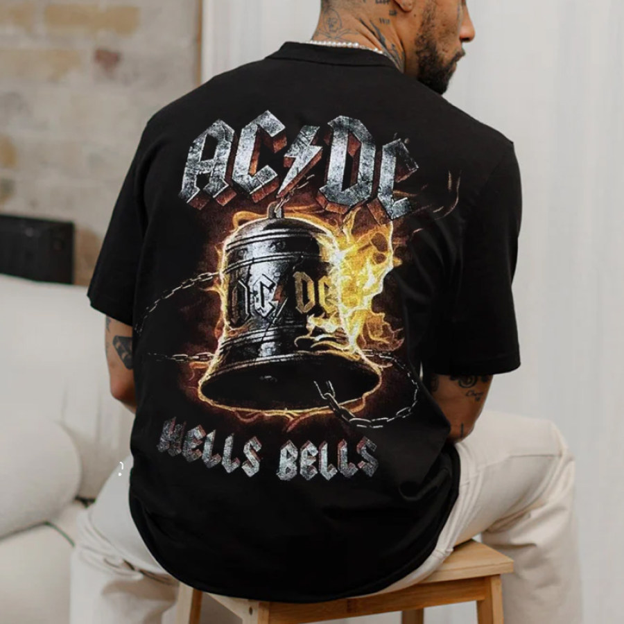 

T-shirt Surdimensionné à Imprimé Vintage Acdc Rock Hells Bells Pour Hommes