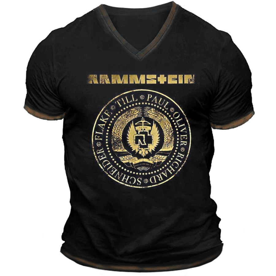 

Men's Rammstein Band Badge Vintage Rust Contrast V-neck T-shirt