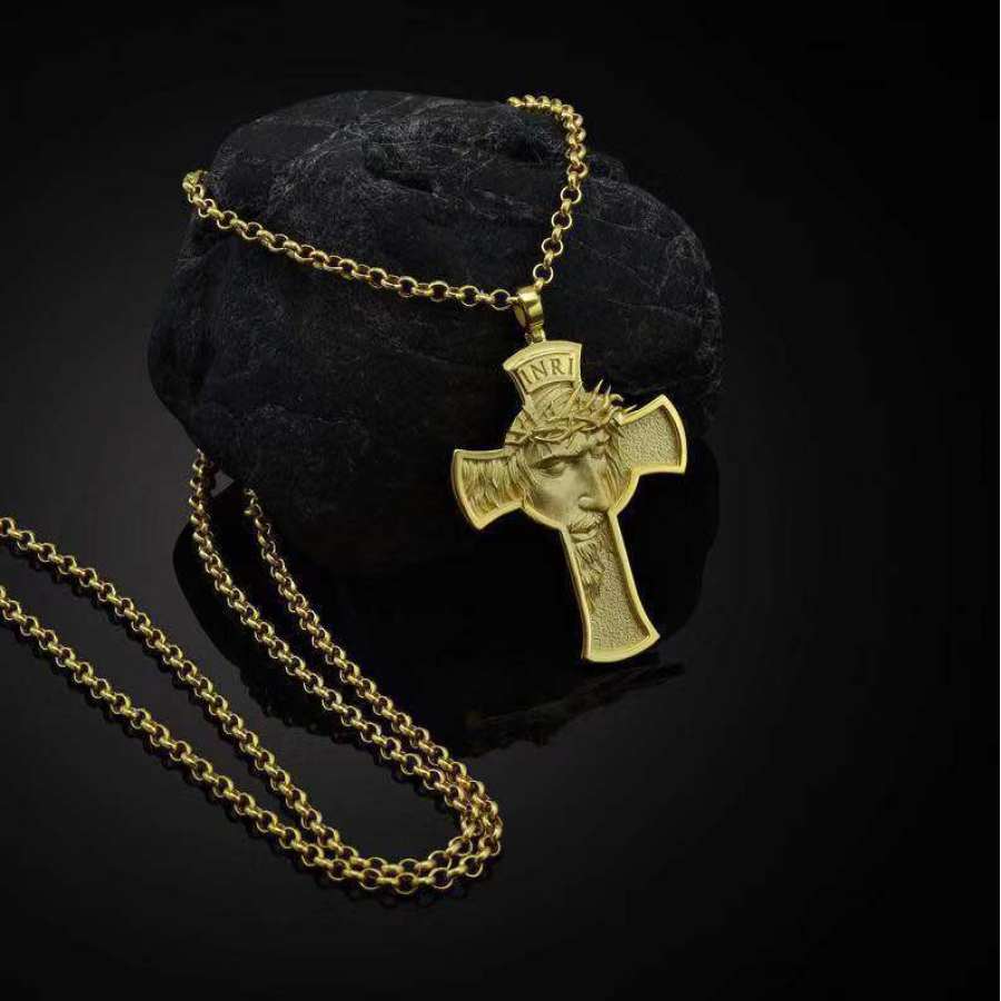 

Rock Punk Hip Hop Rétro Foi Croix Jésus Priant Mains Alliage Acier Inoxydable Collier