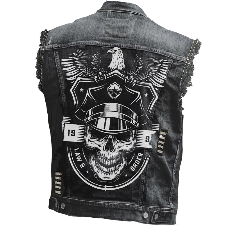 

Veste En Jean Déchiré Et Délavé Pour Homme Vintage Rock Punk Crâne Aigle Imprimé