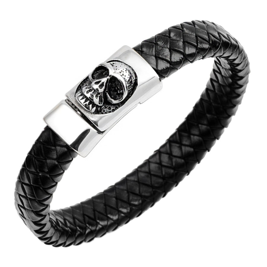 

Punk Rock Hip Hop Bracelet Skull Leather Weave Braided Fashion Bracelet