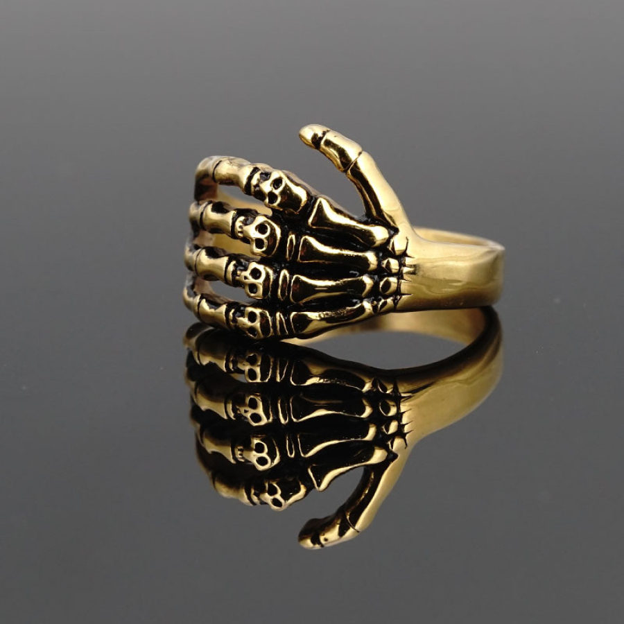 

Punk Rock Totenkopf Handförmiger Punk Titan Stahl Ring Retro Alter Ring Schwanz Ring