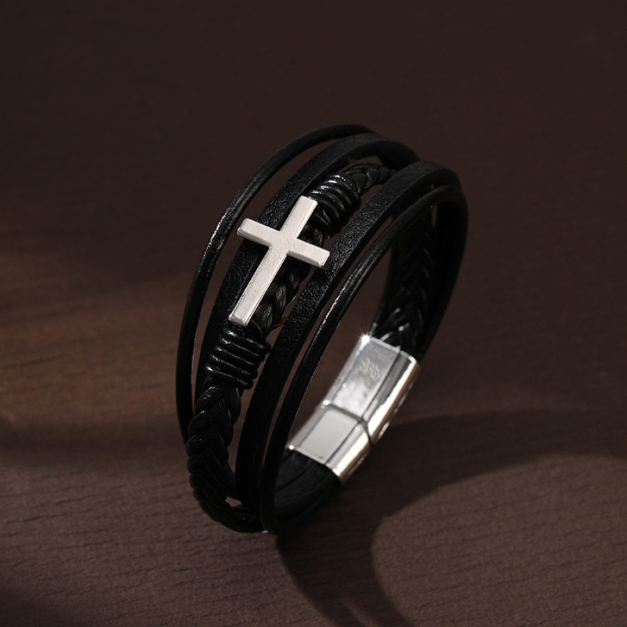 

Браслет в стиле панк-рок хип-хоп магнитная пряжка кожаный плетеный модный браслет с крестообразной пряжкой