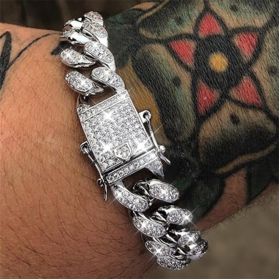 

Bracelet Réglable De Style Sombre Punk Rock Bracelet Cubain Ancien En Diamant