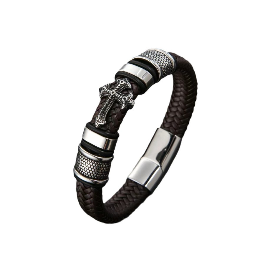 

Punk Rock Hip Hop Armband Kreuz Leder Weave Geflochtenes Modearmband