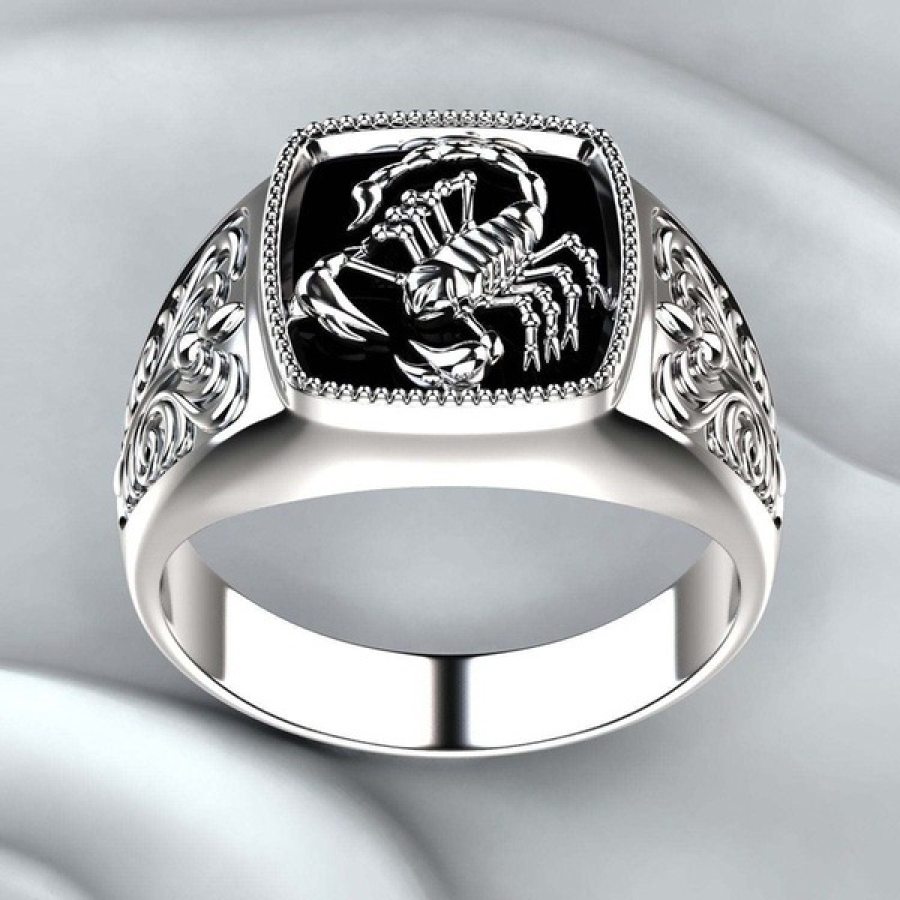 

Punk Rock Totenkopf Ring Retro Skorpion Geprägt Ring Offener Einstellring