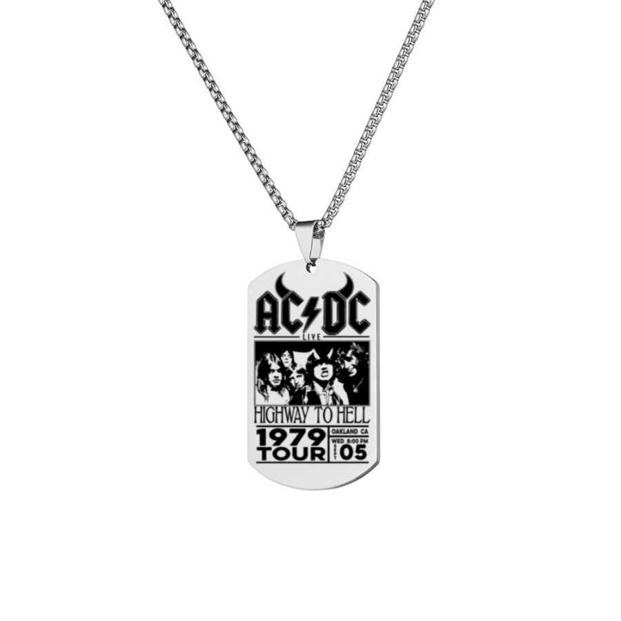 

ACDC рок-панк хип-хоп винтажное ожерелье из нержавеющей стали с гравировкой
