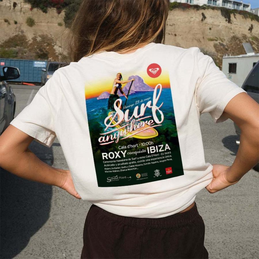 

Женская повседневная футболка с короткими рукавами и плакатом Roxy с принтом для пляжного отдыха и отдыха