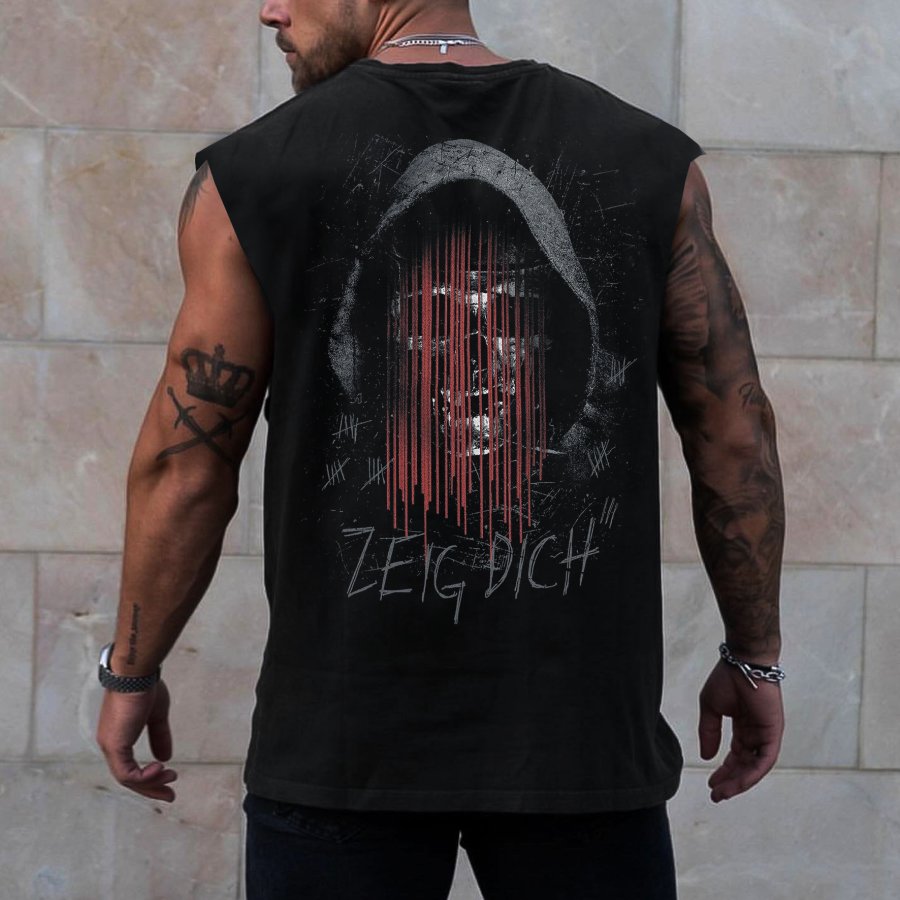 

Herren Weste Mit Vintage-Aufdruck „Rammstein Rock Band“ Im Lässigen Design Mit Kreuz-Totenkopf-Elementen