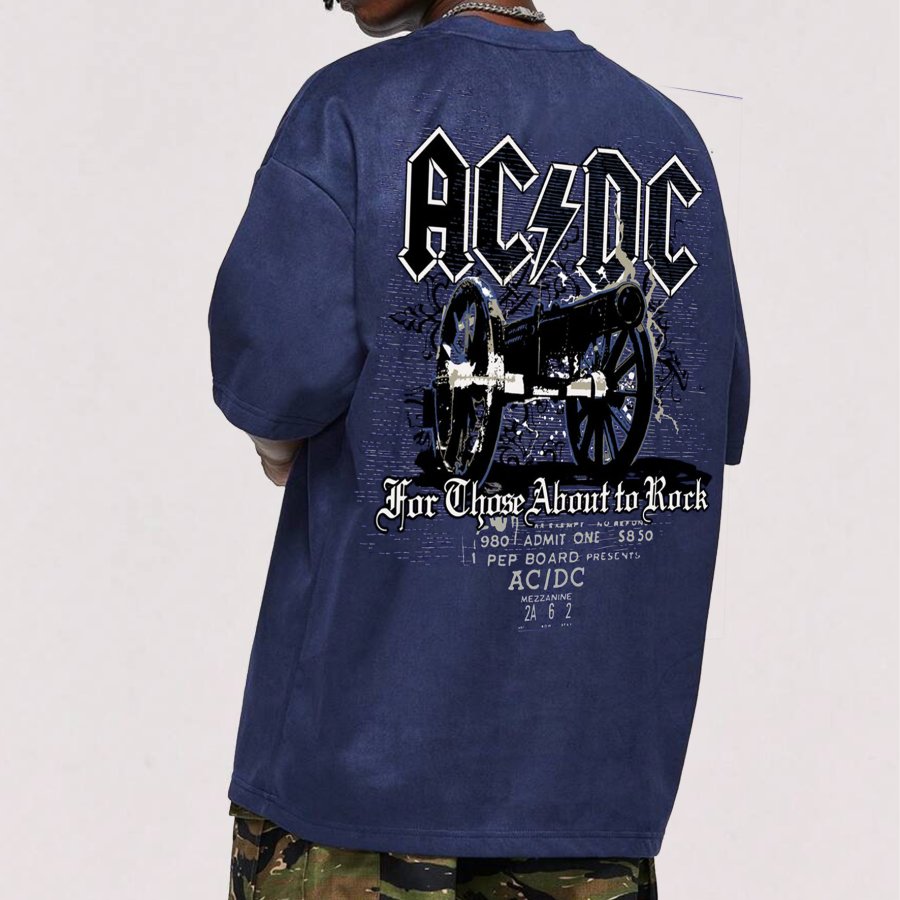 

Men's Vintage "Hells Bells" AC/DC Signature Print Graphic Print Casual Crew Neck Oversized T-Shirt