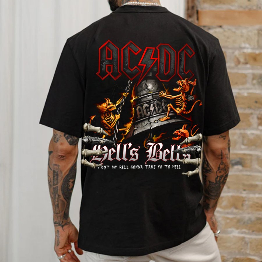

T-shirt à Col Rond Vintage Hells Bells ACDC Devil Skull Print Pour Hommes