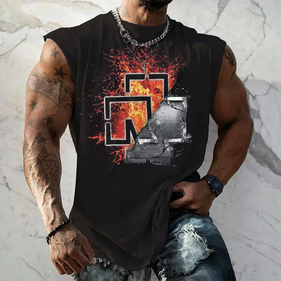 

Herren Weste Mit Vintage-Aufdruck „Rammstein Rock Band“ Im Lässigen Cross-Element-Design