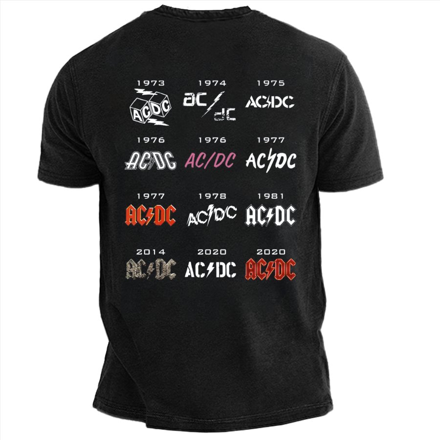 

Herren Vintage „Hells Bells“ AC/DC Signature Print Kurzarm-Freizeit-T-Shirt