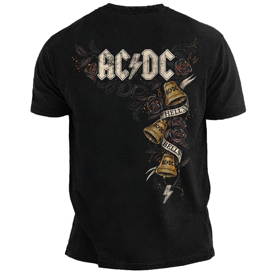 

Men's Vintage Hells Bells ACDC Devil Skull Print Crew Neck T-Shirt