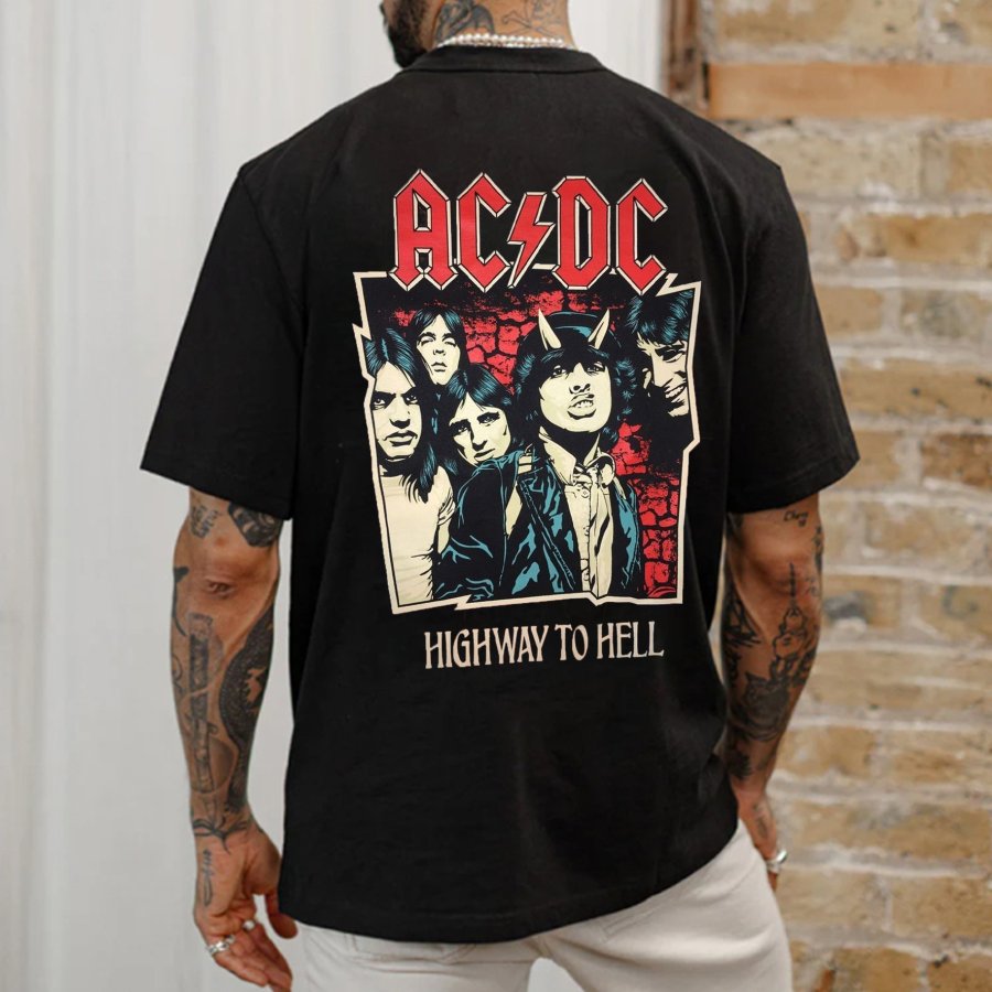 

Herren-T-Shirt Mit Rundhalsausschnitt Und „Hells Bells“-Aufdruck „Devil’s Skull“ Im Vintage-Stil Von ACDC