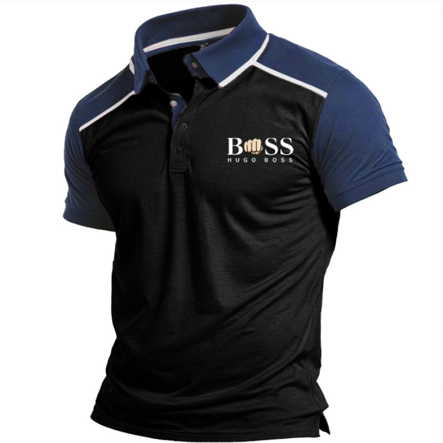 

Men's Boss Woven Ribbon Contrast Print Polo T-shirt