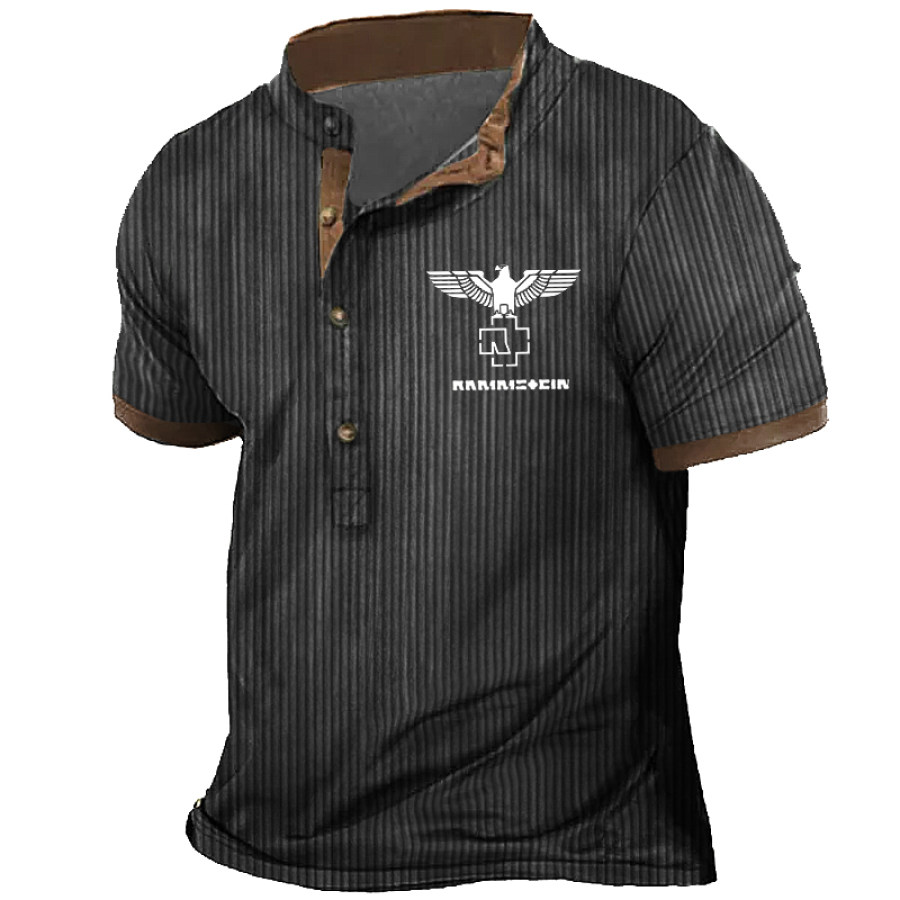 

Men's Rammstein Henley Outdoor Leisure Sleeve Patchwork Thin Corduroy T-shirt