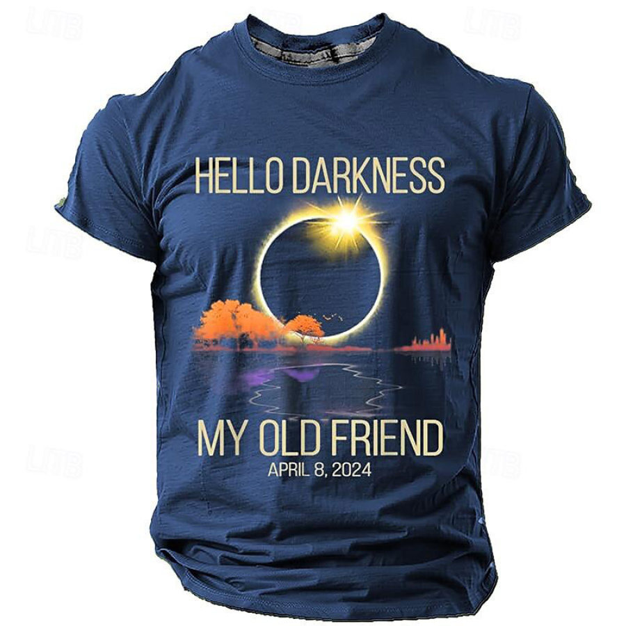 

Camiseta Vintage De Manga Corta Con Cuello Redondo Y Estampado De Eclipse Solar De Hello Darkness My Old Friend Para Hombre